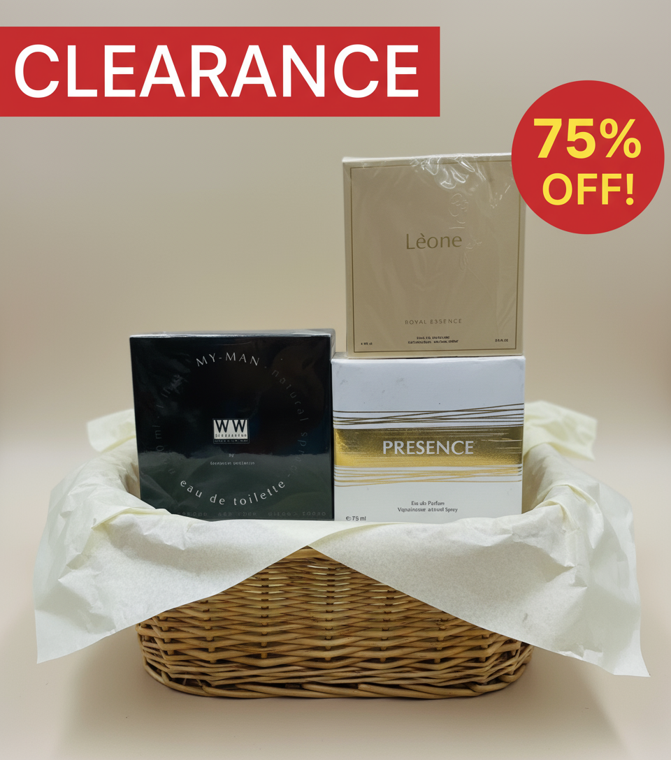 Three perfume boxes 'My-Man', 'Léone', and 'Presence' 